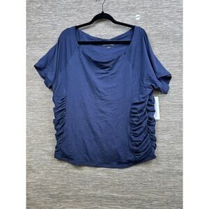 Soft Surroundings Shirt Womens 3X Blue Ruched Side Scoop Neck Short Sleeve Top